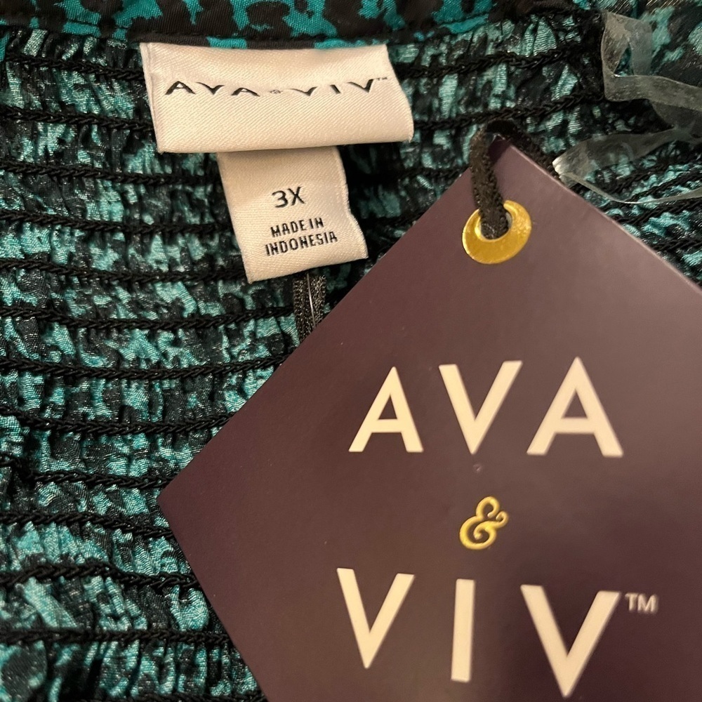 Ava & Viv Plus Size 3X Long Sleeve Sweetheart Peplum Top Green & black blouse - Picture 7 of 8